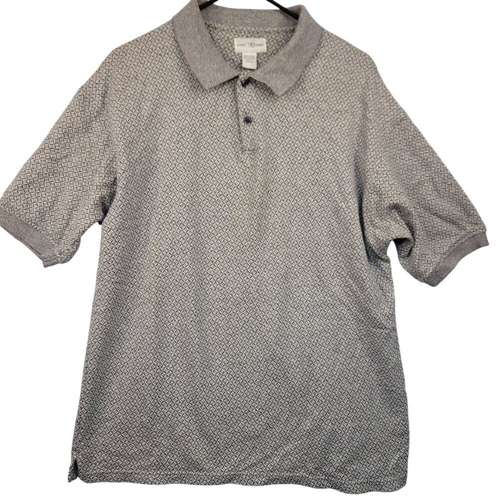 Mens XL Polo Cotton Gray White Pattern Short Sleeve